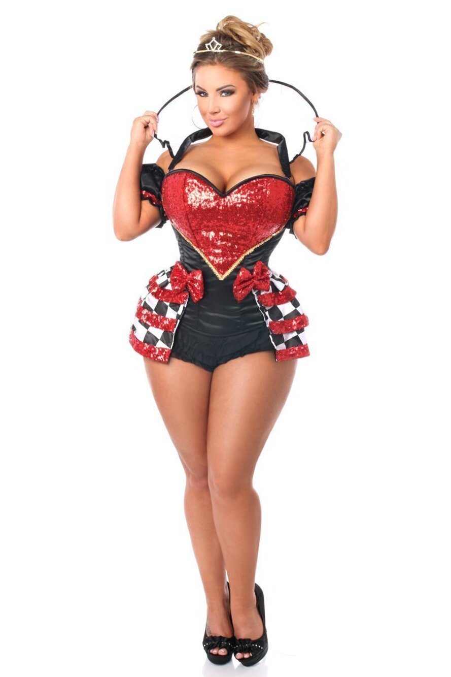 7559 Top Drawer Plus Size 6 Pc Royal Red Queen Corset Costume, Black, 2X